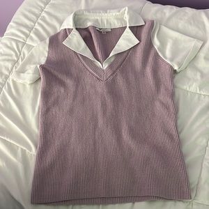 Lavender Shirt, Sown in White Blouse